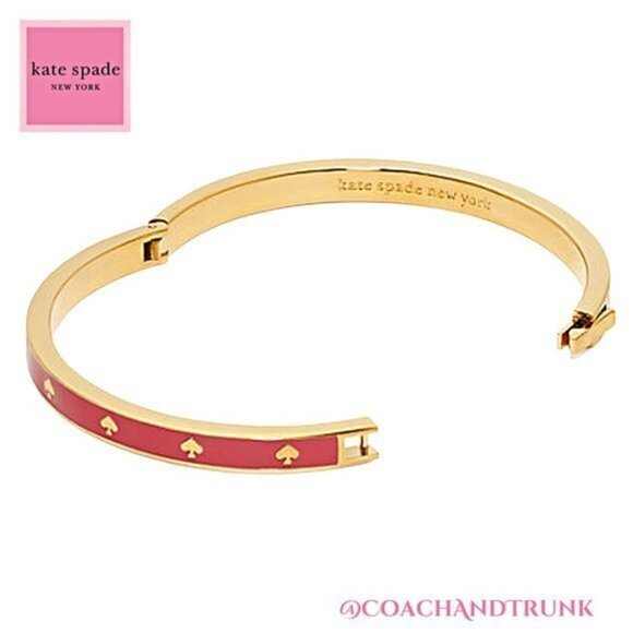 NWT KATE SPADE Spot The Spade Bright Rose Enamel Hinged Bangle - Picture 2 of 4